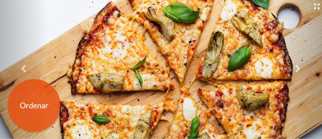 Pantalla de bienvenida del kiosco con una pizza y el botón «Ordenar»